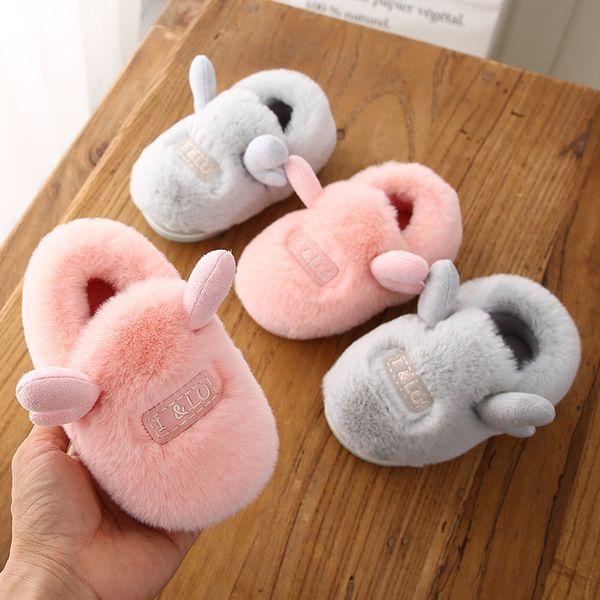 

baby boys girls toddler slippers 2019 new kids slippers winter warm non-slip cute cartoon animal indoor children house, Black;grey