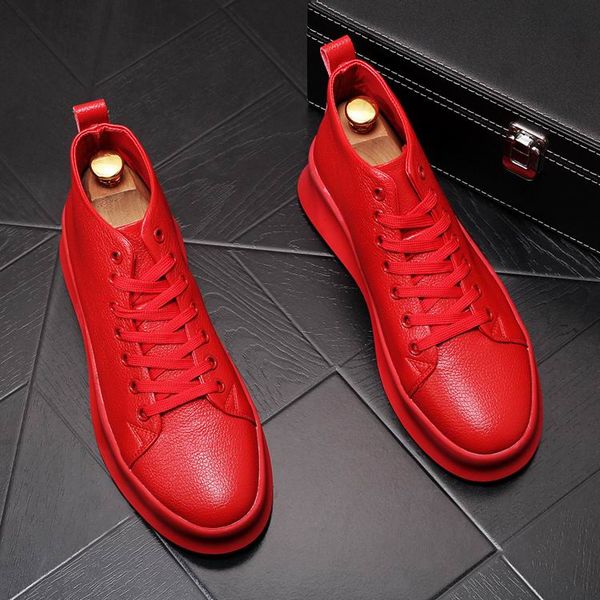 

errfc spring fall mens red casual comfort shoes high man white leisure zapatos flat platform shoes concise street shoe 38-43, Black