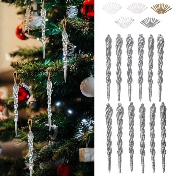 

12pcs/set christmas tree icicle props fake ice hanging ornaments pendants chritsmas decorations for home party diy accessories