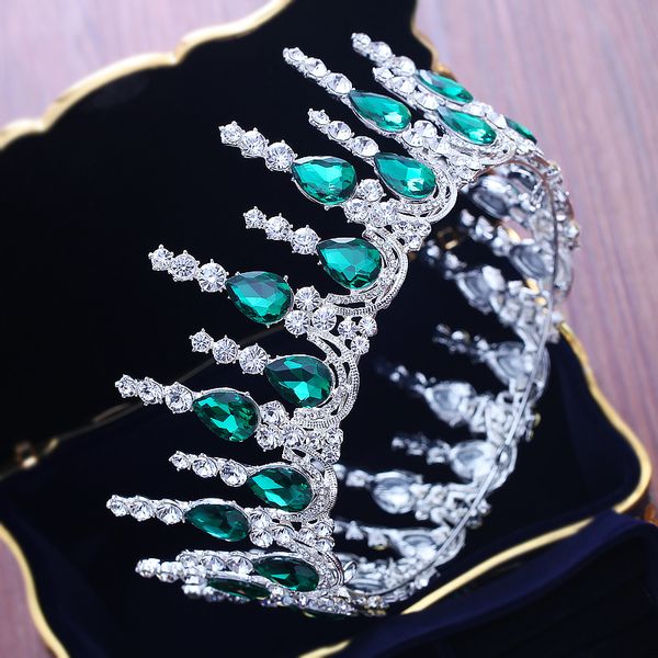 

good quality prom queen crown green/red/white crystal rhinestone wedding tiaras crowns for women bridal hairband pageant crowns, Slivery;golden