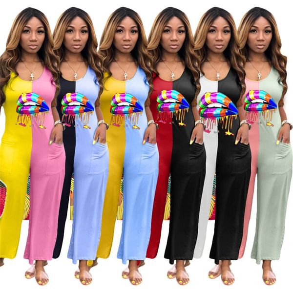 

women sleeveless jumpsuit lips pattern summer patchwork bodysuit one piece pants ladies casual loose rompers night club wear d5603, Blue