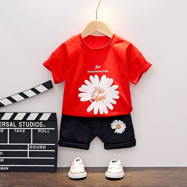 

детская одежда для 1-4 лет детский летний двухсекционный костюм мальчика костюм хлопка детский с коротким рукавом рубашки костюм t4, White