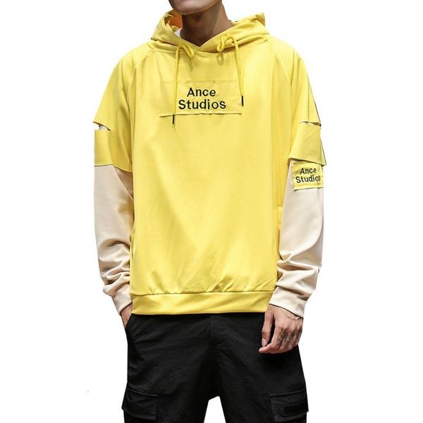 

fake two pieces mens hoodie sweatshirts patchwork aesthetic hip hop loose pullover hoody harajuku oversized male clothing, Black