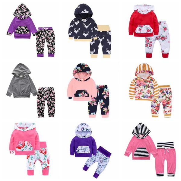 

baby girls clothe boy camo striped hoodie pants suits floral flowers clothing sets long sleeve ins letter coat pant outfits 23colors d6776, White