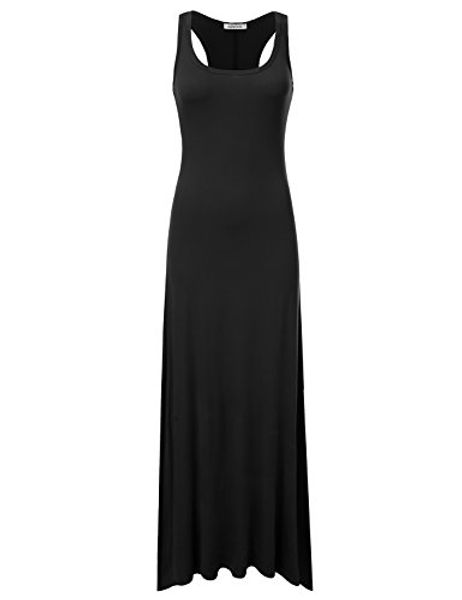 

ninexis women's sleeveless scoop neck racerback tank maxi dress, Black;gray