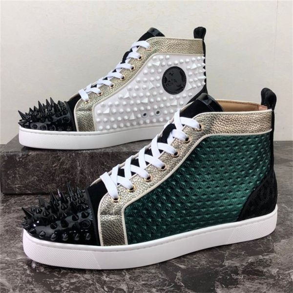 

2019 men women casual shoes designer red bottom studded spikes fashion insider sneakers black red white leather high size34-48 cs09