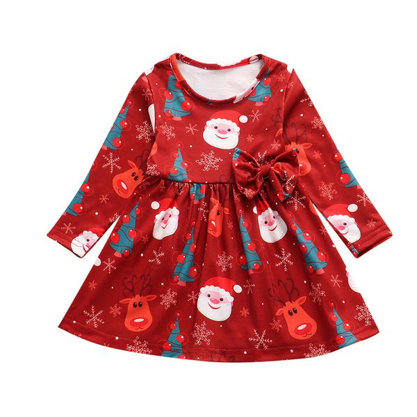 

санта-клаус печати платье новый год костюм принцессы платья малышей дети девушки рождество xmas оленей мультфильм принцесса платье партии, Red;yellow