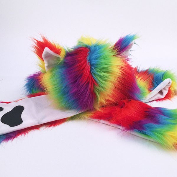 

2019 new hat brand women christmas lovely color fur cap stage nightclub dancer panda ear scarf hat t716, Blue;gray