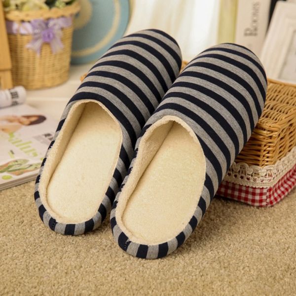 Men Women Bedroom Slippers Indoor Home Slippers Winter Striped Soft Floor Man Indoor Flats Shoes Warm Plush Cotton Men Boots Slipper Boots From