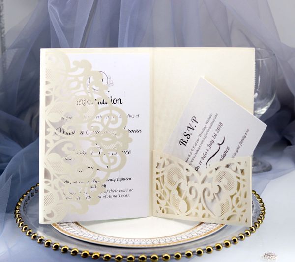 2019 Laser Cut Folded Wedding Invitations Cards With Double Cards