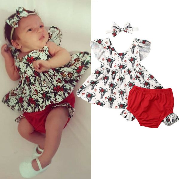 

3pcs christmas toddler kid baby girls deer dress pants shorts outfits clothes set, Pink;blue