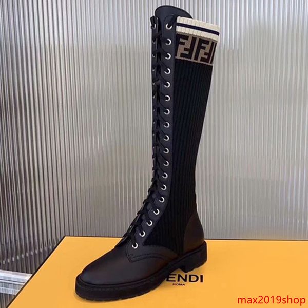 

2019 высокое качество newfendiautumn кожа шитье f letter ботфорты women s ремни дикие носки сапоги flat knit эластичные сапоги