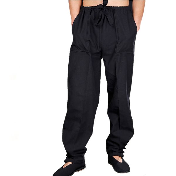 

6colors old coarse pure cotton tai chi pants martial arts sweatpants wing chun wushu tang suit trousers, Black
