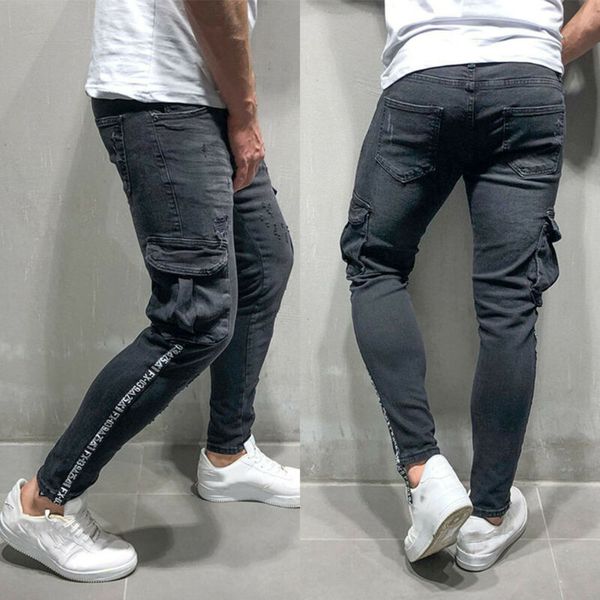 

Black Men's Stretch Frayed Biker Denim Jeans Destroyed Ripped Casual Skinny Slim Pants