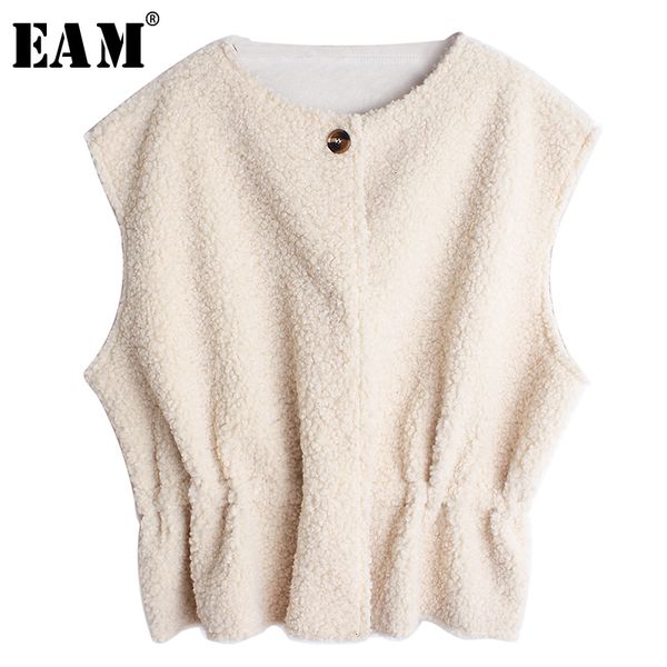 

eam] women button lambswool split big size loose fit vest new round neck sleeveless fashion tide spring autumn 2019 1m339, Black;white