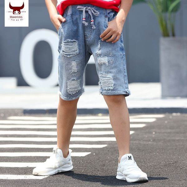 

children's shorts jeans children's shorts panty boy's pants straight capri pants in the big jeans, Blue