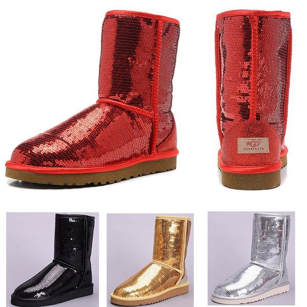 

2019 fashion WGG Women's Australia Women girl tall boots Snow Winter boots red yellow silver Glossy boots outdoor shoes 36-41