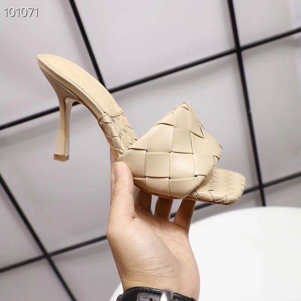 

original style slippers genuine leather sheepskin square block heel 9cm sandals women 2020 new fashion beach shoes sexy, Black