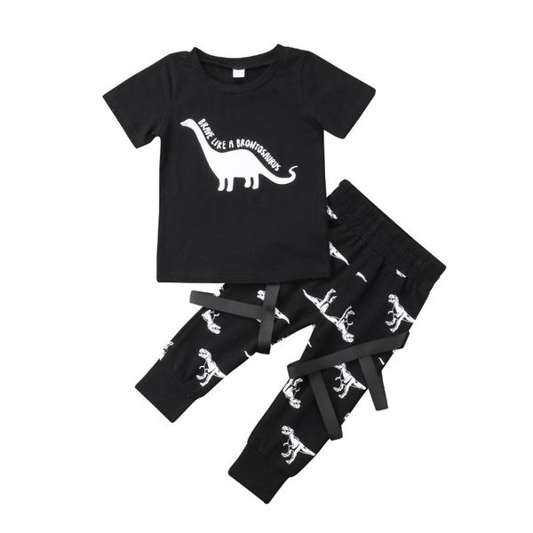 

1-5т мода младенческой мальчик наряды комплект хлопок футболка мультфильм динозавр брюки леггинсы детская одежда милый костюм для детей, White