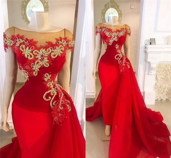 

2019 luxury shinny crystal beaded mermaid prom dresses vintage cap sleeves evening gown saudi arabic long formal party gown, Black