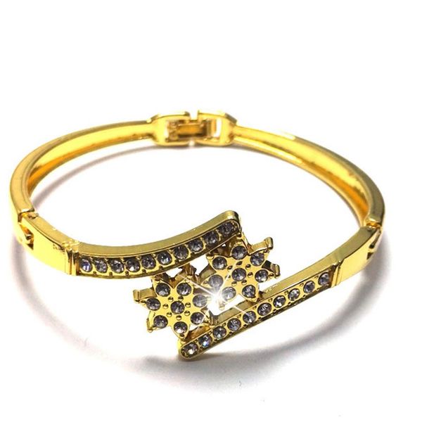 

dreambell new women bangles gold color elegant snowflake rhinestone bracelet female jewelry, Black