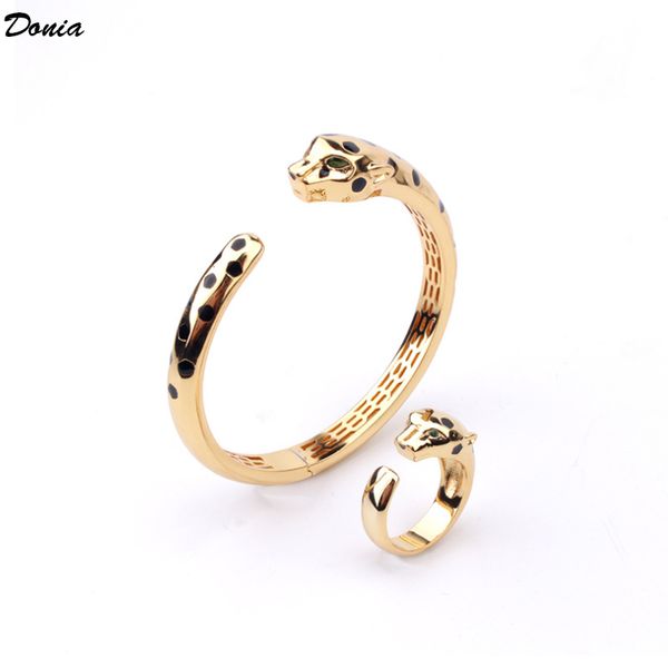 

donia jewelry european and american classic drop glue leopard inlaid with zirconia bracelet ring set bracelet ring, Black
