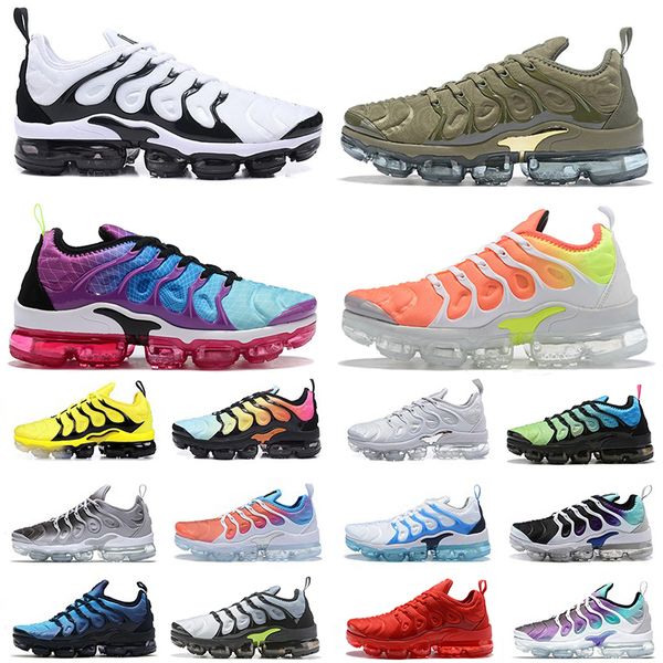 

tn plus shoes 2019 mens reverse sunset zebra violet grape khaki cushion running shoes ultra black white woman big size us 13 36-47 sneakers, White;red