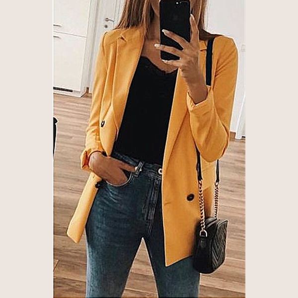 

trendy casual women blazers notched collar jacket suits pocket slim casual business jacket blazer suit coat outwear 2019 autumn, White;black
