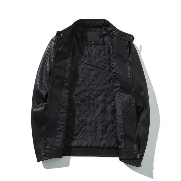 

winter large size thick quilted leather coat men's youth stand collar western style casual locomotive leather coat coat men's, Black