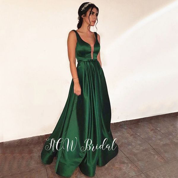 

vestido de festa 2019 long dark green formal evening dress v neck floor length a line women prom gowns party dresses, White;black