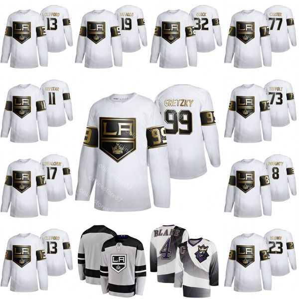 

99 wayne gretzky 2019-2020 los angeles kings jersey drew doughty 77 jeff carter tyler toffoli alex iafallo 23 dustin brown anze kopitar, Black