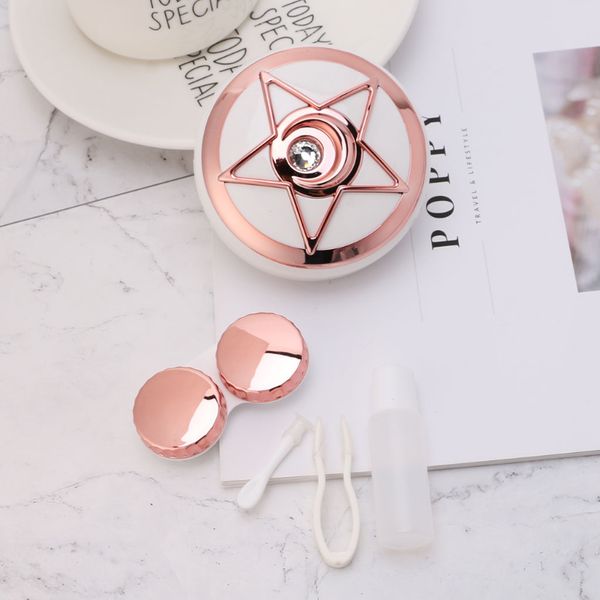 

circle contact lens box diamond with mirror travel portable case storage container kit round shape, Silver