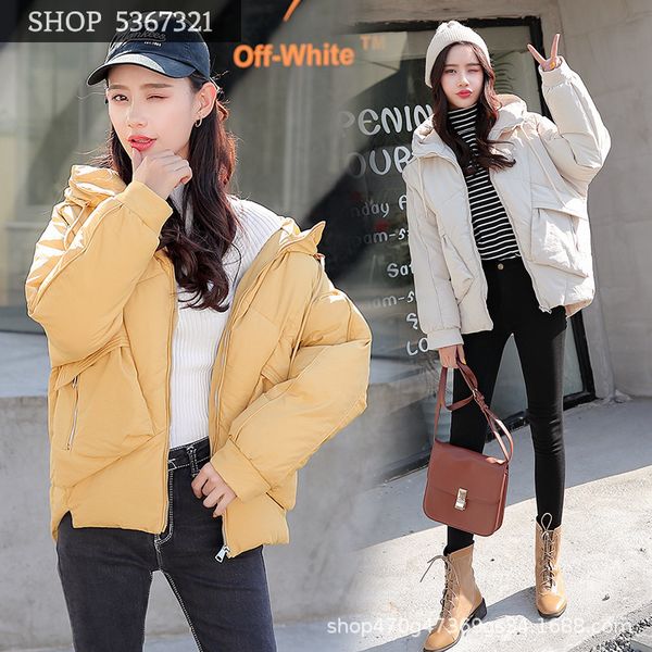 

2019 season even hat cotton-padded clothes serve trend short fund cotton-padded clothes ma'am keep warm student loose coat, Black