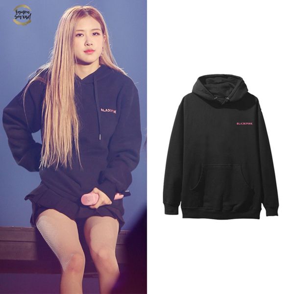 

blackpink album rose women hoodies sweatshirt printed causal spring autumn long sleeve hoody sweatshirts drop shipping, Black