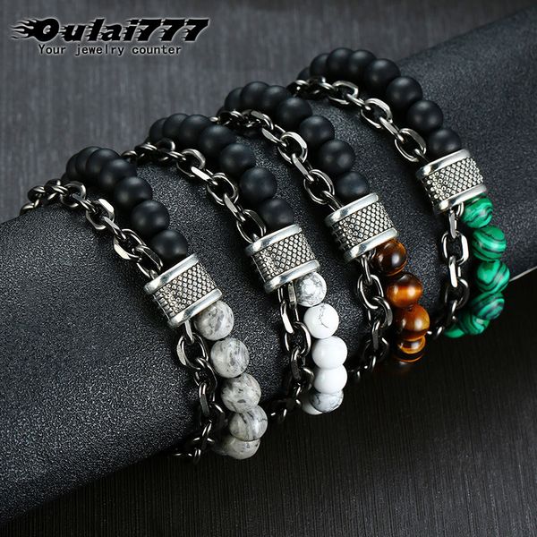 

beads bracelets tiger eye natural stone stainless steel bracelet men's on hand male accessories hip hop black bracelets chains
