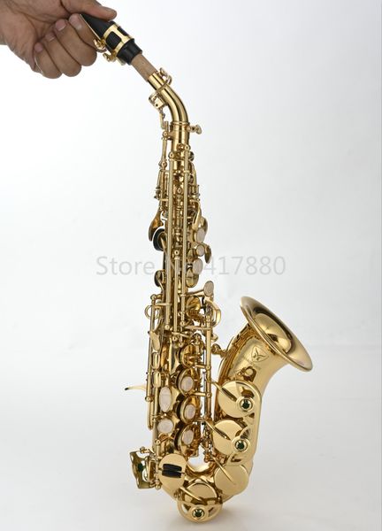 Latão MARGEWATE pequena curva do pescoço Saxofone Soprano B plana de alta qualidade ouro Lacquer Música Instruments Sax com bocal frete grátis