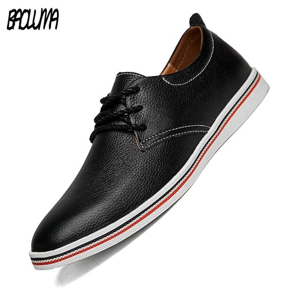 

men sneakers genuine leather casual shoes moccasin loafers designer flat boat shoes male classical chaussure homme size 38-47, Black