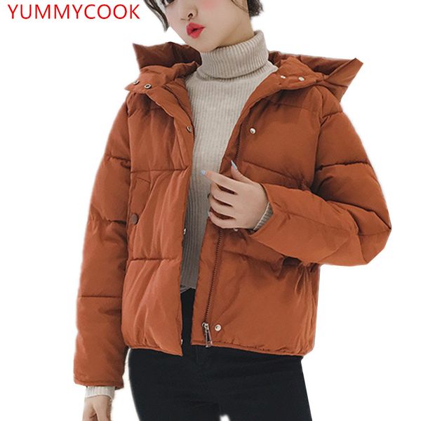 

joker short paragraph solid color cotton-padded jacket female winter simple loose hooded long-sleeved cotton-padded jacket a349, Black