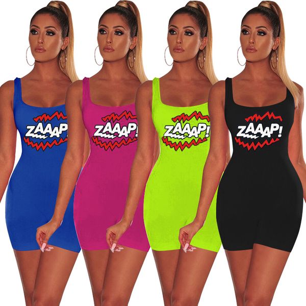 

Womens Summer Letter Print Jumpsuits Solid Color Sleeveless Sport Style Female Rompers Fashion Crew Neck Sexy Clothing