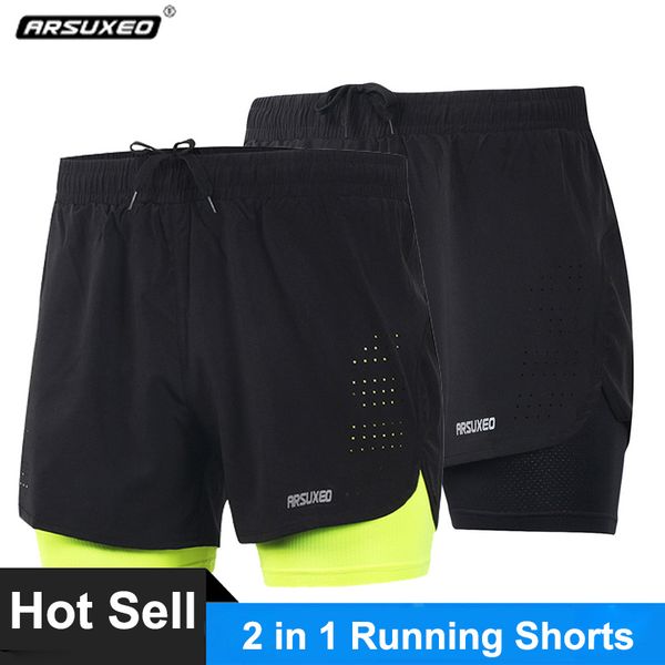 

arsuxeo men's 2 in 1 running shorts mens sports shorts quick drying training exercise jogging cycling with longer liner, Black;blue
