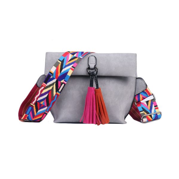 

selling star scrub pu crossbody bag stylish women's bag tassel shoulder bags with colorful strap g2090