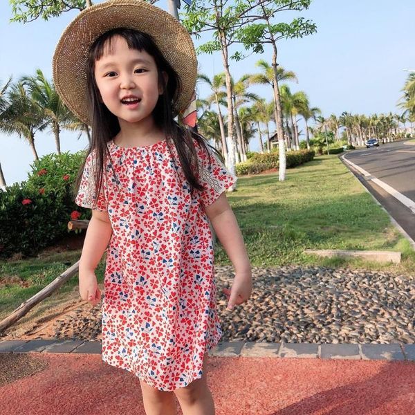 

baby dresses cotton floral cherry pattern sweet toddler baby summer dress kids clothing, Red;yellow