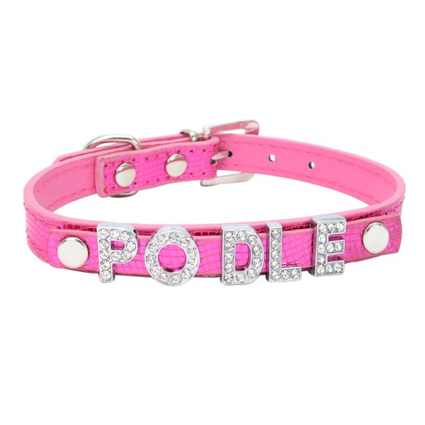 

customized name dog collar bling crystal rhinestone luxury plaid leather pet accessories personalized puppies cat necklace