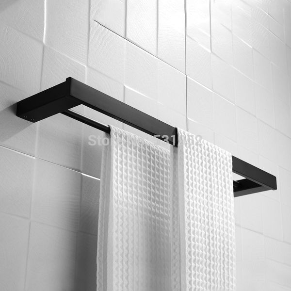 

60cm matte black bath towel shelves double rails wall mounted towel holder stainless steel racks 24 inch