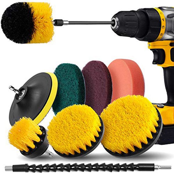 

drill brush attachment set -drill brush kit,scrub pads & sponge,power scrubber with extend long attachment for grout,tiles