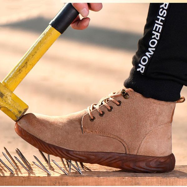 

2019 autumn men's high breathable suede steel toe anti smash protective work shoes boots men puncture proof safety shoes, Black