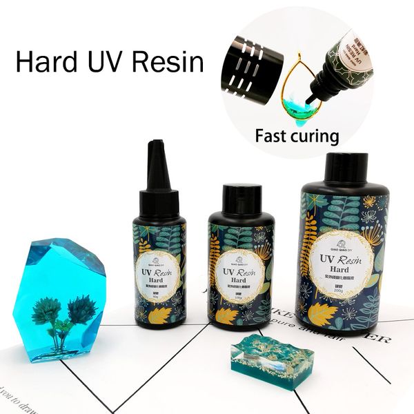 

qiaoqiaodiy hard uv resin wholesale 6 size diy fast curing uv clear hard resin for making jewelry handicrafts epoxy, Blue;slivery