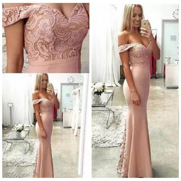 

off shoulder lace mermaid slim prom dresses floor length 2019 petite long vestidos de soiree simple evening party gowns cheap, Black