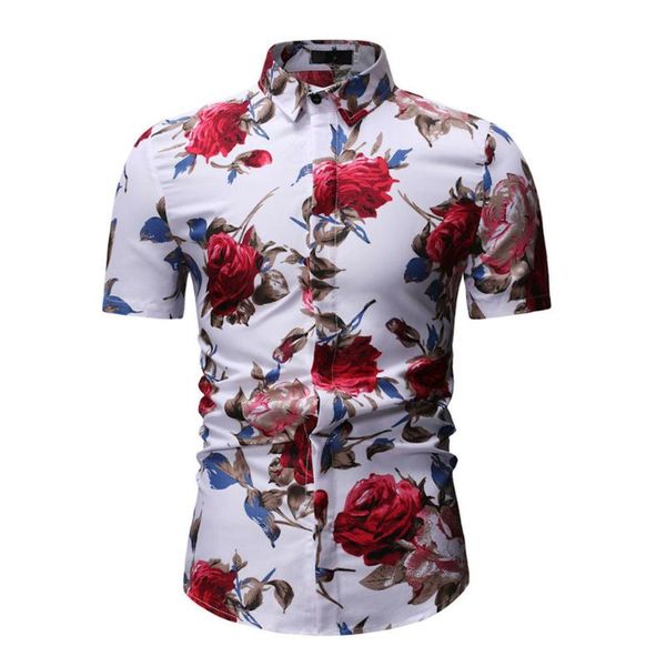 

fashion men's luxury short sleeve shirt casual slim fit stylish dress shirts male summer floral print leisure shirts, White;black