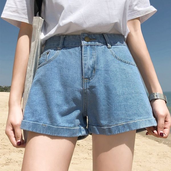 

korean women's casual ripped high waisted short jeans 2019 summer fashion loose crimping woman denim shorts feminino, White;black